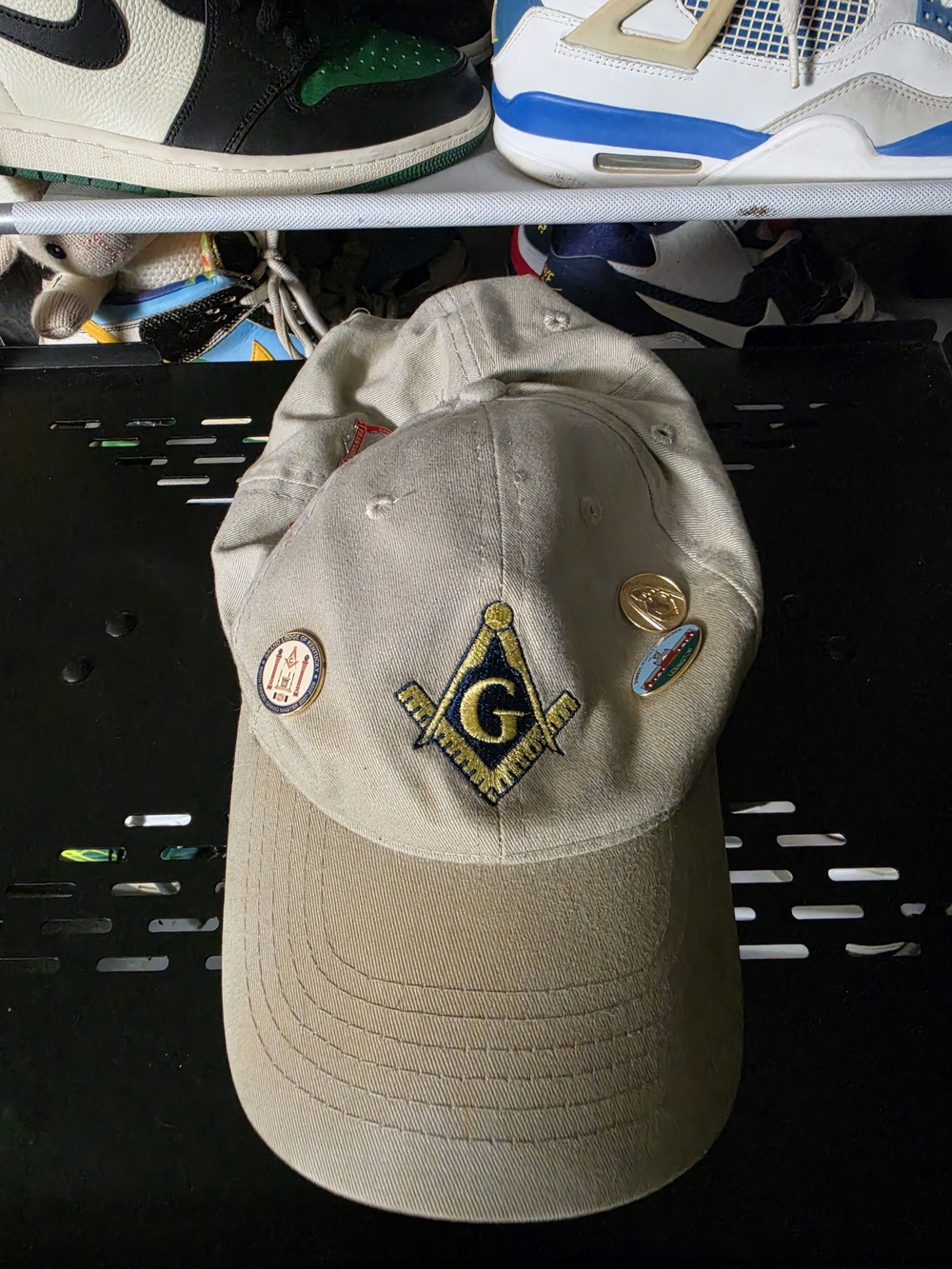 🔥 Beige Masonic Embroidered Cotton Baseball Cap Pins Rare!